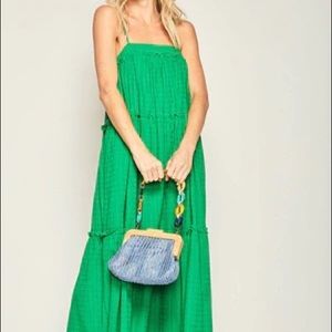 Sugar Lips green tiered maxi dress